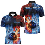 Blisscorners Custom Red Fire Blue Water Explosion Bowling Team Polo Shirts For Men, Bowling Uniform MT1007