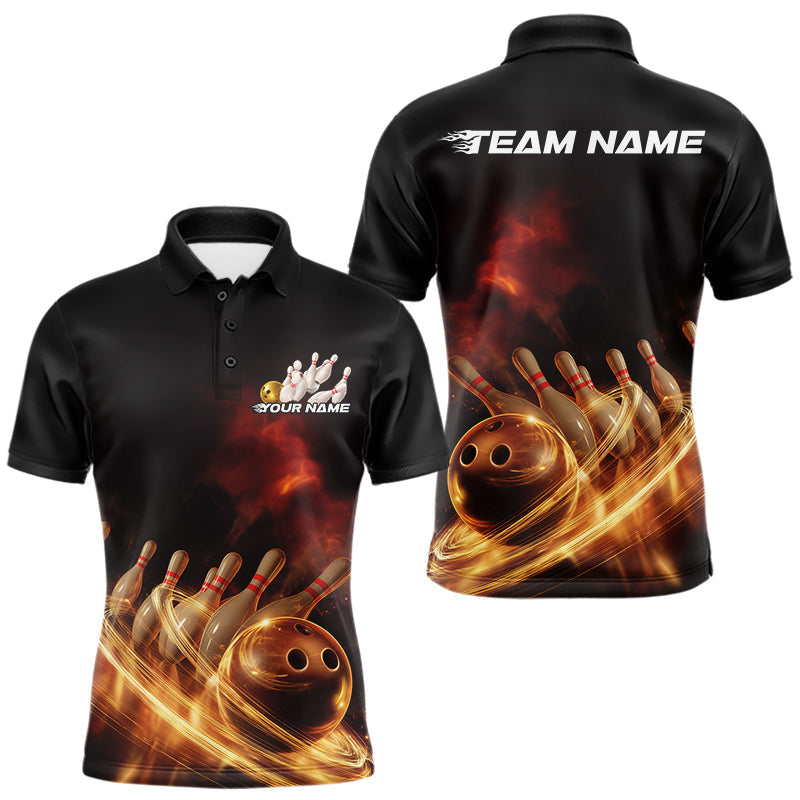 Blisscorners Custom Golden Glowing Effect Light Trails Bowling Team Polo Shirts For Men, Bowling Jersey MT1007