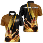 Blisscorners Custom Black And Glowing Gold Bowling Team Men Polo Shirts, Golden Bowling Jerseys MT1007
