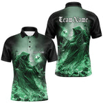 Blisscorners Custom Green Flame Grim Reaper Bowling Men Polo Shirts, Halloween Bowling Team Outfit MT1007