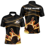 Blisscorners Custom Black And Gold Lane Glowing Bowling Ball And Pins Polo Team Shirts For Men MT1007