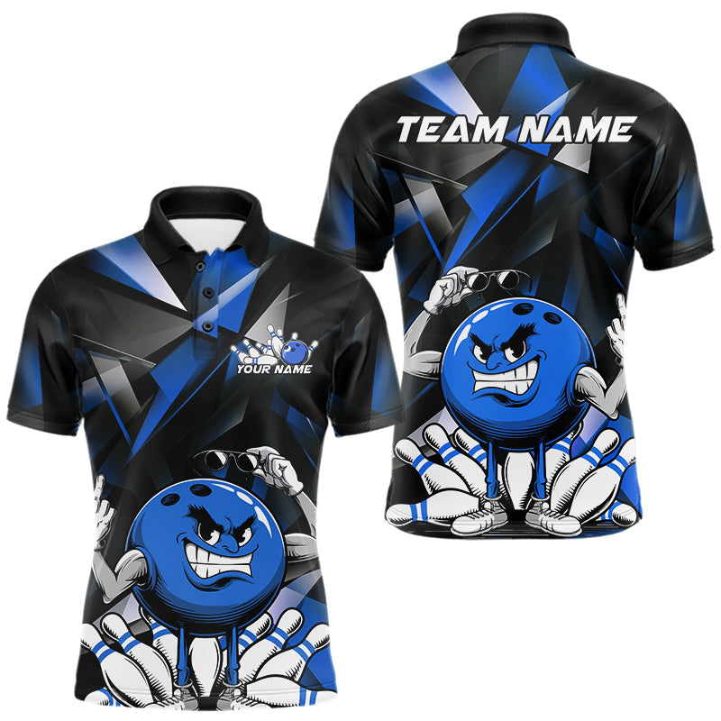 Blisscorners Black And Blue Custom Funny Bowling Team Polo Shirts For Men, Bowling Jerseys LM2206