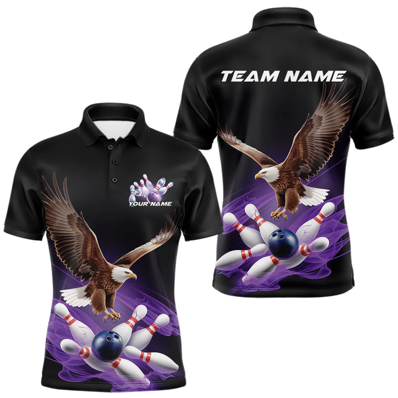 Blisscorners Custom Purple Flame Eagle Bowling Team Polo Shirts For Men, Bowling Tournament Shirt MT2306
