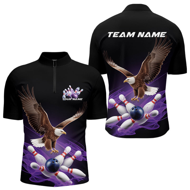 Blisscorners Custom Purple Flame Eagle Bowling Team Polo Shirts For Men, Bowling Tournament Shirt MT2306