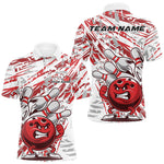 Blisscorners Red Camo Custom Funny Bowling Polo Shirts For Men, Bowling Team Tournament Shirt LM3006