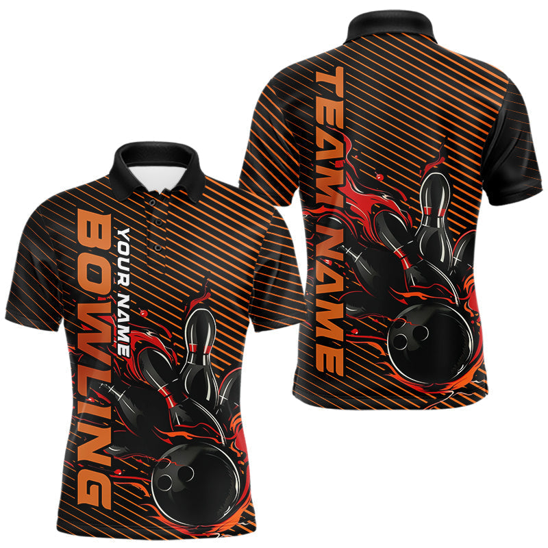 Maxxcorners Custom Red Orange Flame Bowling Polo Shirts For Men, Bowling Tournament Team Shirt MT0307