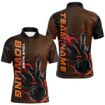 Maxxcorners Custom Red Orange Flame Bowling Polo Shirts For Men, Bowling Tournament Team Shirt MT0307