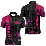 Maxxcorners Custom Bowling Pattern Pink Flame Strike Bowling Team Men Polo Shirts, Bowling Jerseys MT0307