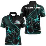 Maxxcorners Custom Black And Blue Fire Flame Bowling Team Men Polo Shirts, Bowling Jerseys MT0307