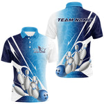 Blisscorners Custom Blue Bowling Pattern Bowling Team Polo Shirts For Men, Blue Bowling Jerseys MT1007