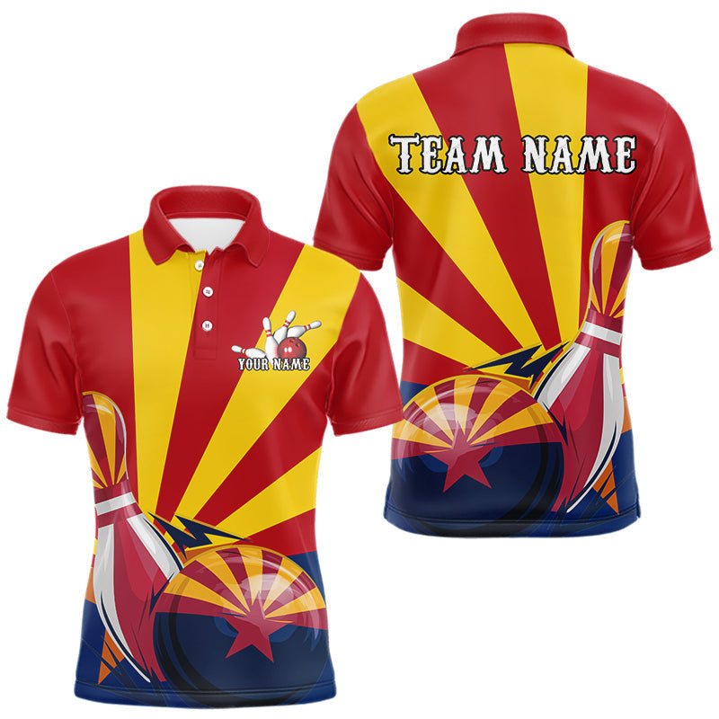 Blisscorners Custom Arizona Flag Bowling Team Polo Shirts For Men, Bowling Tournament Shirt