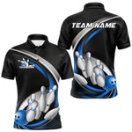 Blisscorners Custom Black Blue Bowling Team Jerseys, Bowler Uniform Bowling Polo Shirts For Men