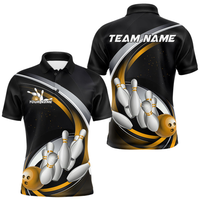 Blisscorners Custom Black Yellow Bowling Team Jerseys, Bowler Uniform Bowling Polo Shirts For Men