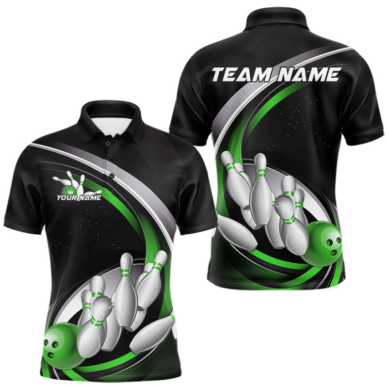 Blisscorners Custom Black Green Bowling Team Jerseys, Bowler Uniform Bowling Polo Shirts For Men