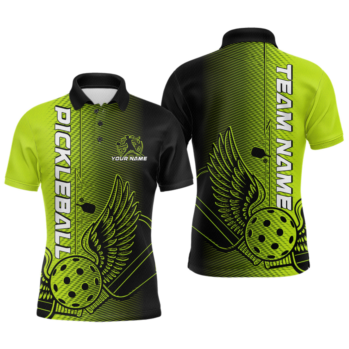 Blisscorners Custom Green Pickleball Wings Jerseys Outdoor Pickleball Polo Team Shirts For Men LM2206