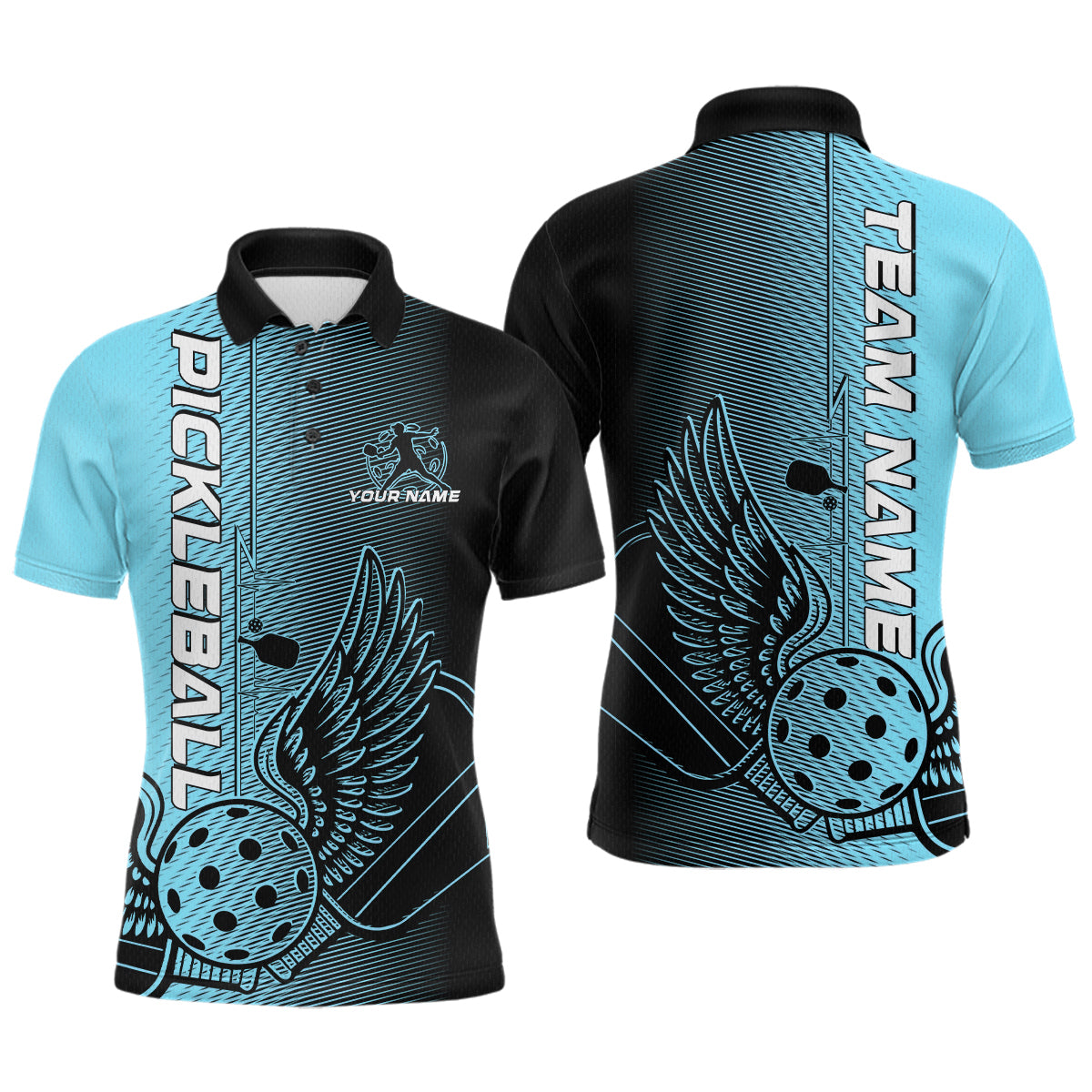 Blisscorners Custom Blue Pickleball Wings Jerseys Outdoor Pickleball Polo Team Shirts For Men LM2206