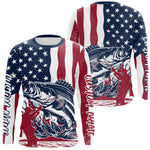 Blisscorners Custom Patriotic Largemouth Bass Long Sleeve Fishing Shirt, American Flag Fishing Jerseys LM0607