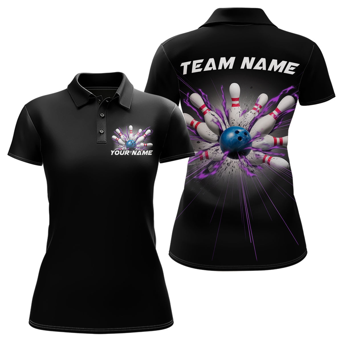 Blisscorners Custom Blue And Purple Bowling Team Polo Shirts For Men, Bowling League Shirt MT2306