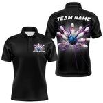 Blisscorners Custom Blue And Purple Bowling Team Polo Shirts For Men, Bowling League Shirt MT2306