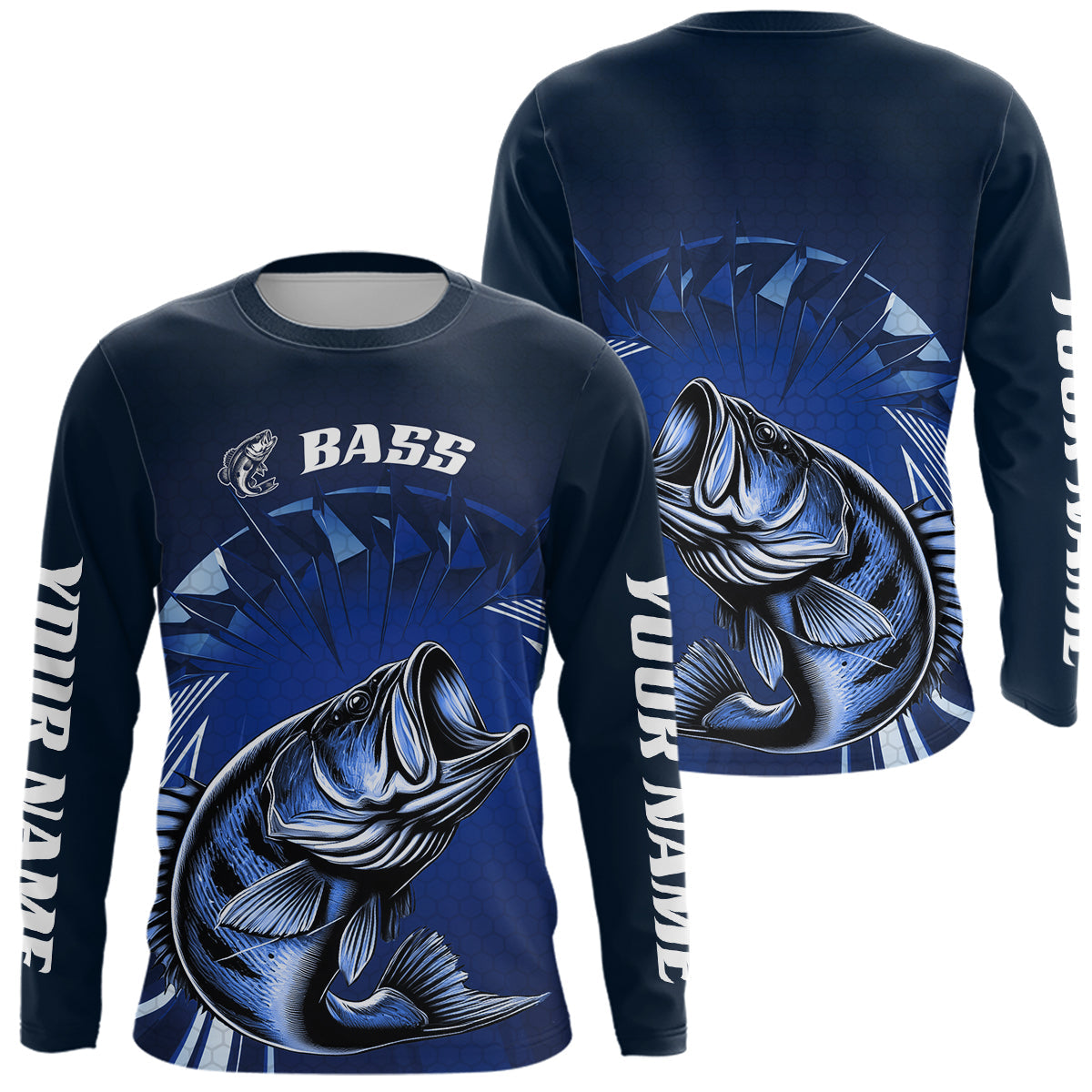 Blisscorners Custom Name Green Camo Bass Fishing Jerseys, Largemouth Bass Long Sleeve Fishing Shirt  LM0607