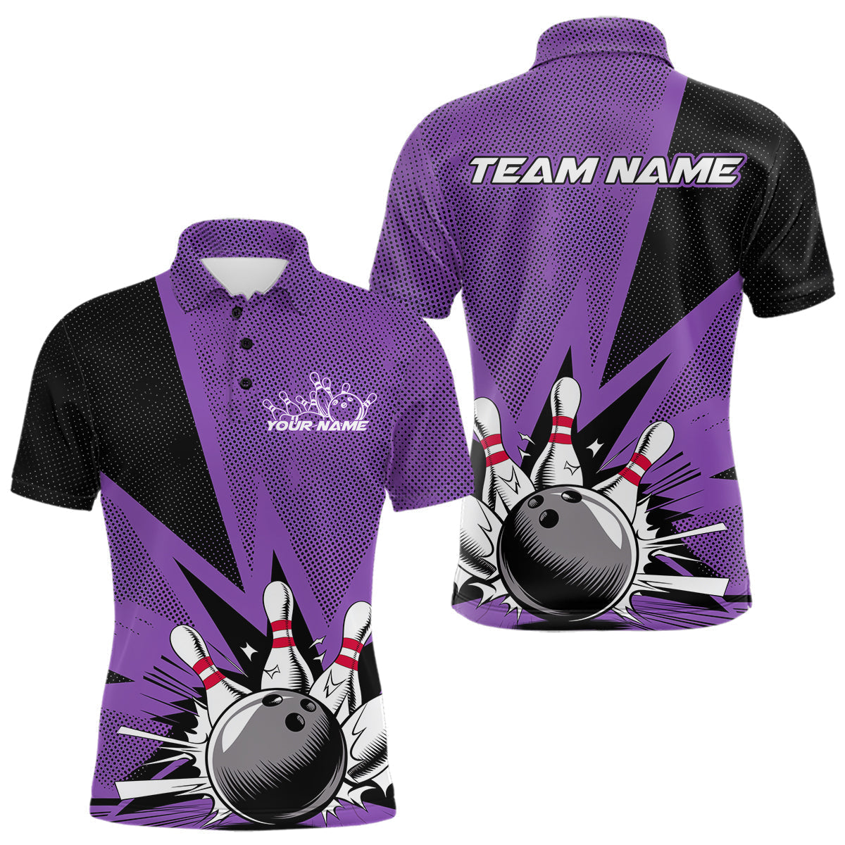 Blisscorners Custom Purple Bowling Jerseys, Bowling Team Men Polo Shirts Bowling League Shirt LM3006