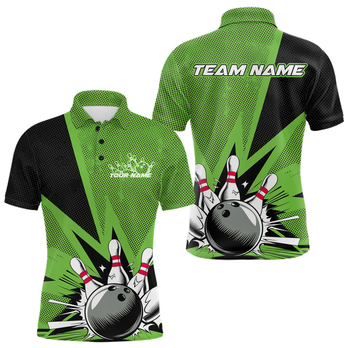 Blisscorners Custom Green Bowling Jerseys, Bowling Team Men Polo Shirts Bowling League Shirt LM3006