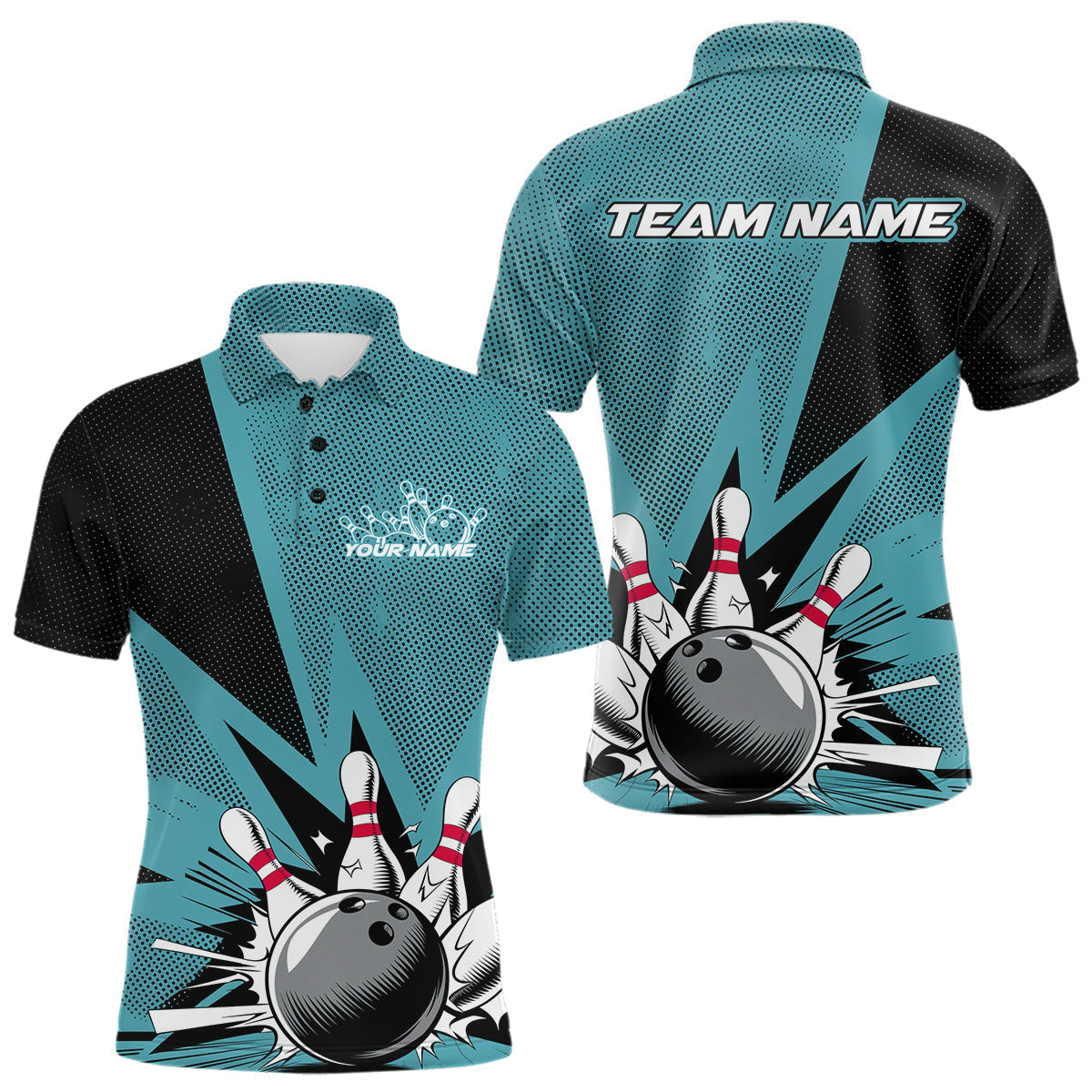 Blisscorners Custom Blue Bowling Jerseys, Bowling Team Men Polo Shirts Bowling League Shirt LM3006