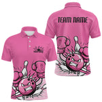Blisscorners Custom Funny Pink Breast Cancer Bowling Men Polo Shirt, Breast Cancer Fighter Jerseys LM3006