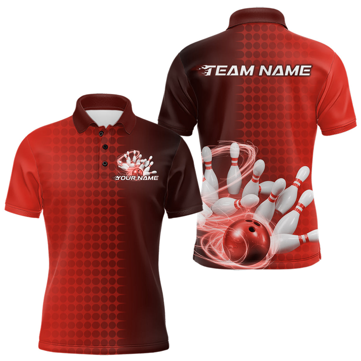 Maxxcorners Custom Red Flame Bowling Polo Shirts For Men, Bowling Tournament Team Shirt MT0307