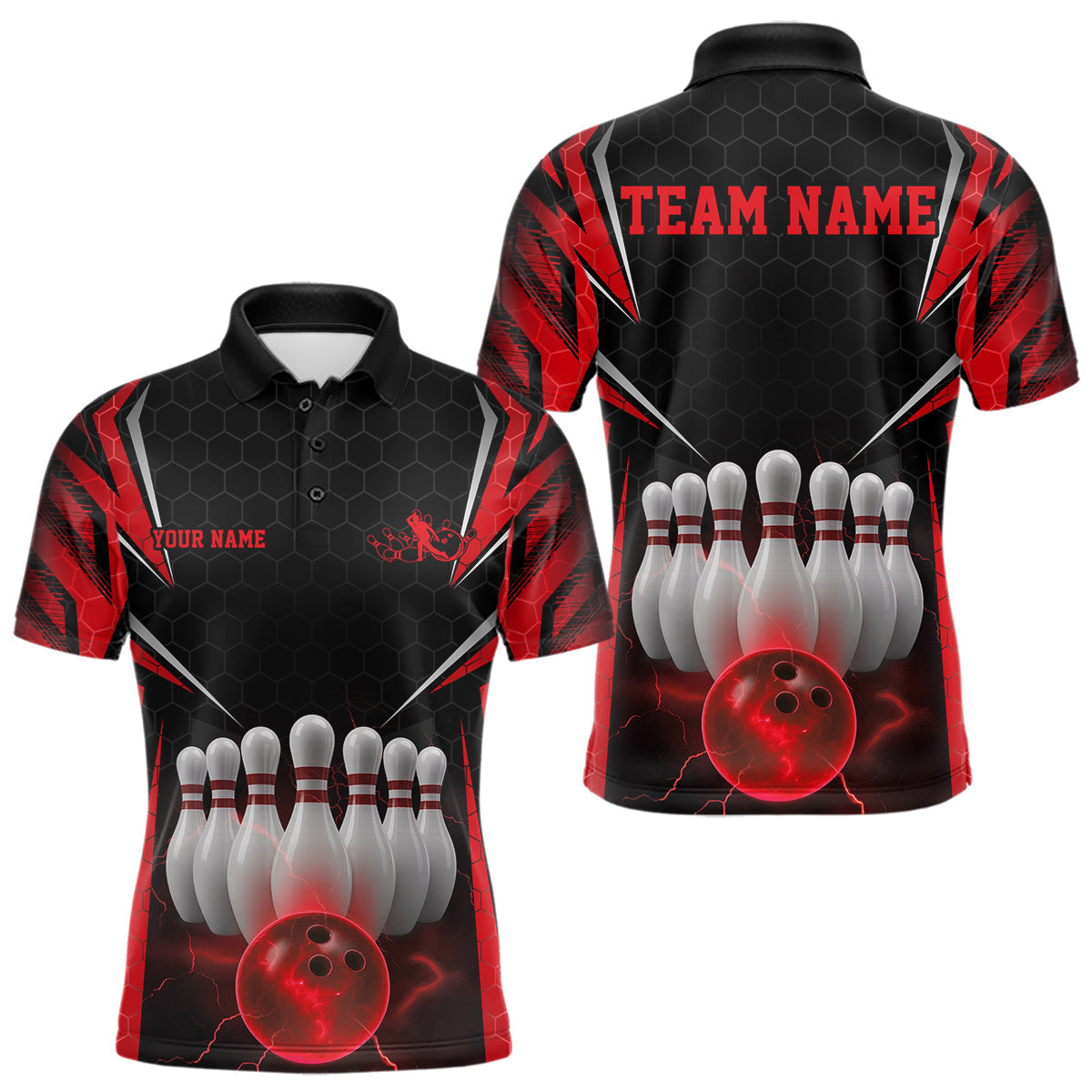 Blisscorners Custom Black And Red Bowling Team Jerseys, Bowler Uniform Bowling Polo Shirts For Men