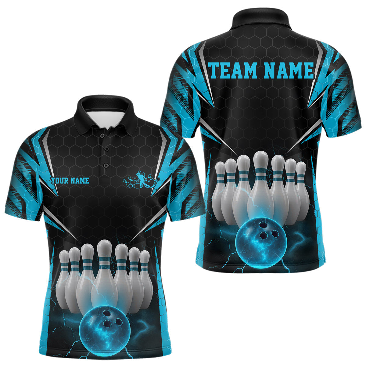 Blisscorners Custom Black And Blue Bowling Team Jerseys, Bowler Uniform Bowling Polo Shirts For Men
