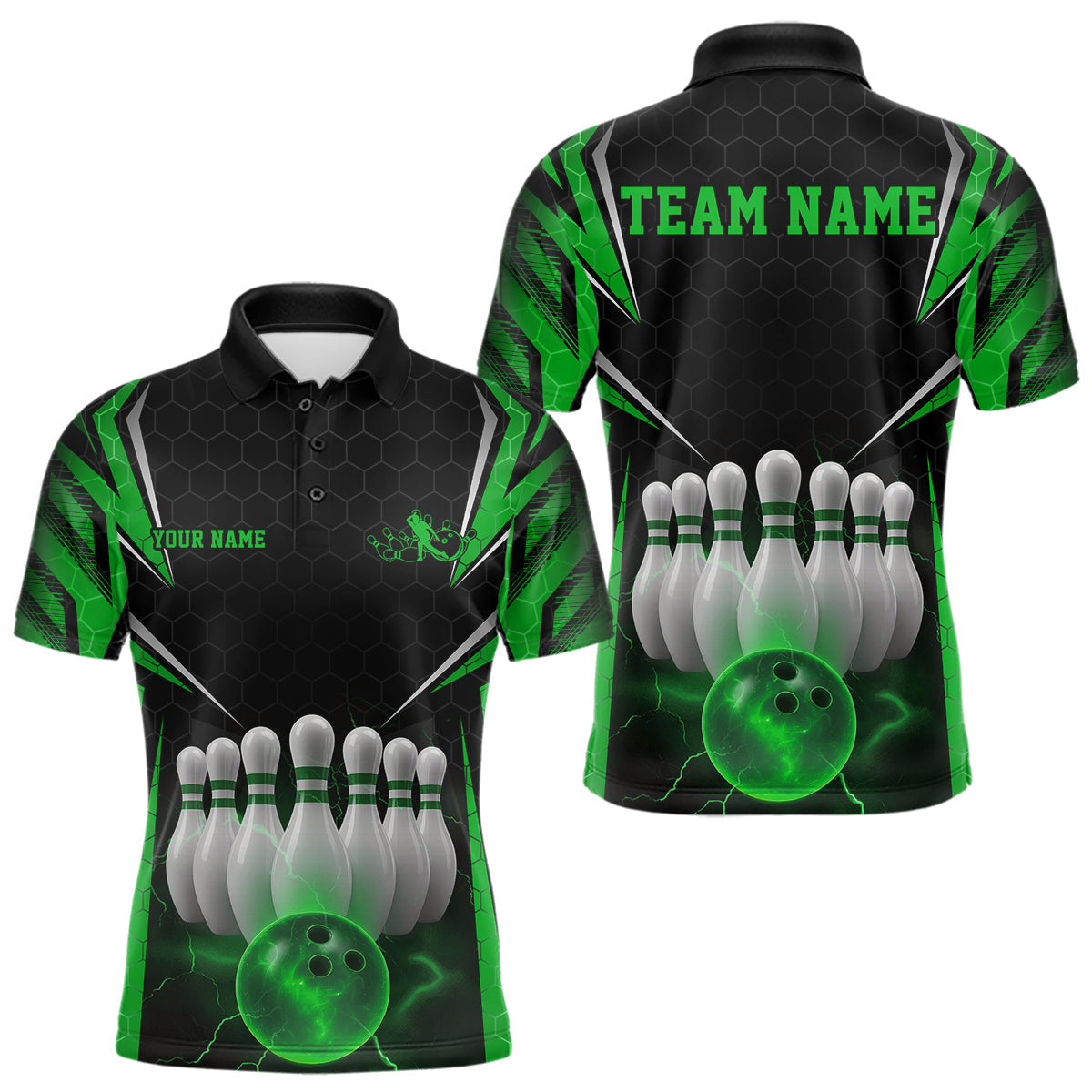 Blisscorners Custom Black And Green Bowling Team Jerseys, Bowler Uniform Bowling Polo Shirts