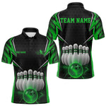 Blisscorners Custom Black And Green Bowling Team Jerseys, Bowler Uniform Bowling Polo Shirts MT1006