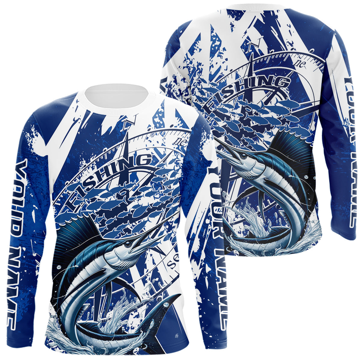 Blisscorners Custom Blue Camo Sailfish Saltwater Fishing Long Sleeve Performance Fishing Shirts LM0607