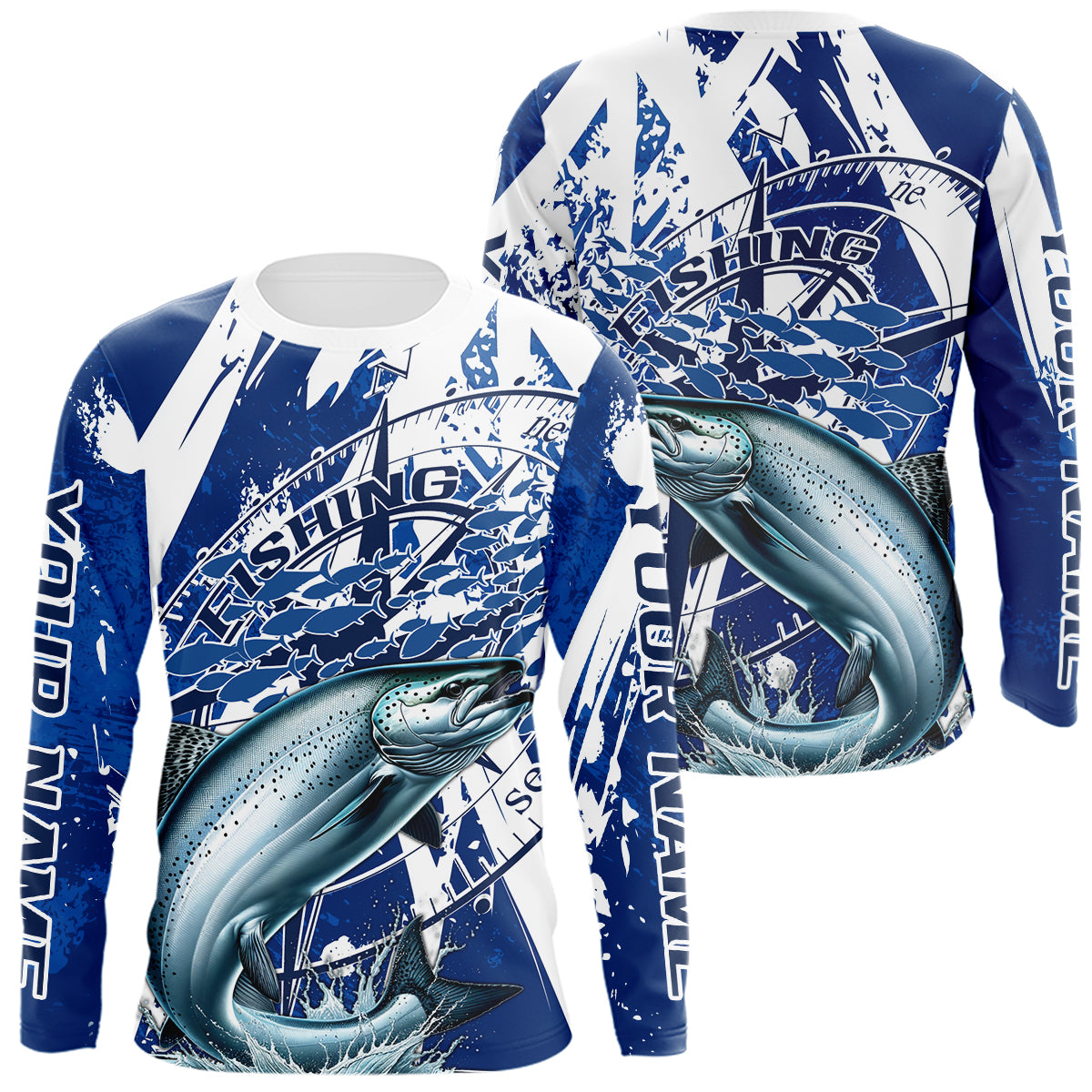 Blisscorners Custom Blue Camo Chinook King Salmon Saltwater Fishing Long Sleeve Performance Fishing Shirts LM0607