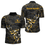 Blisscorners Custom Black And Yellow Camo Bowling Team Polo Shirts For Men, Bowling League Shirt MT2306