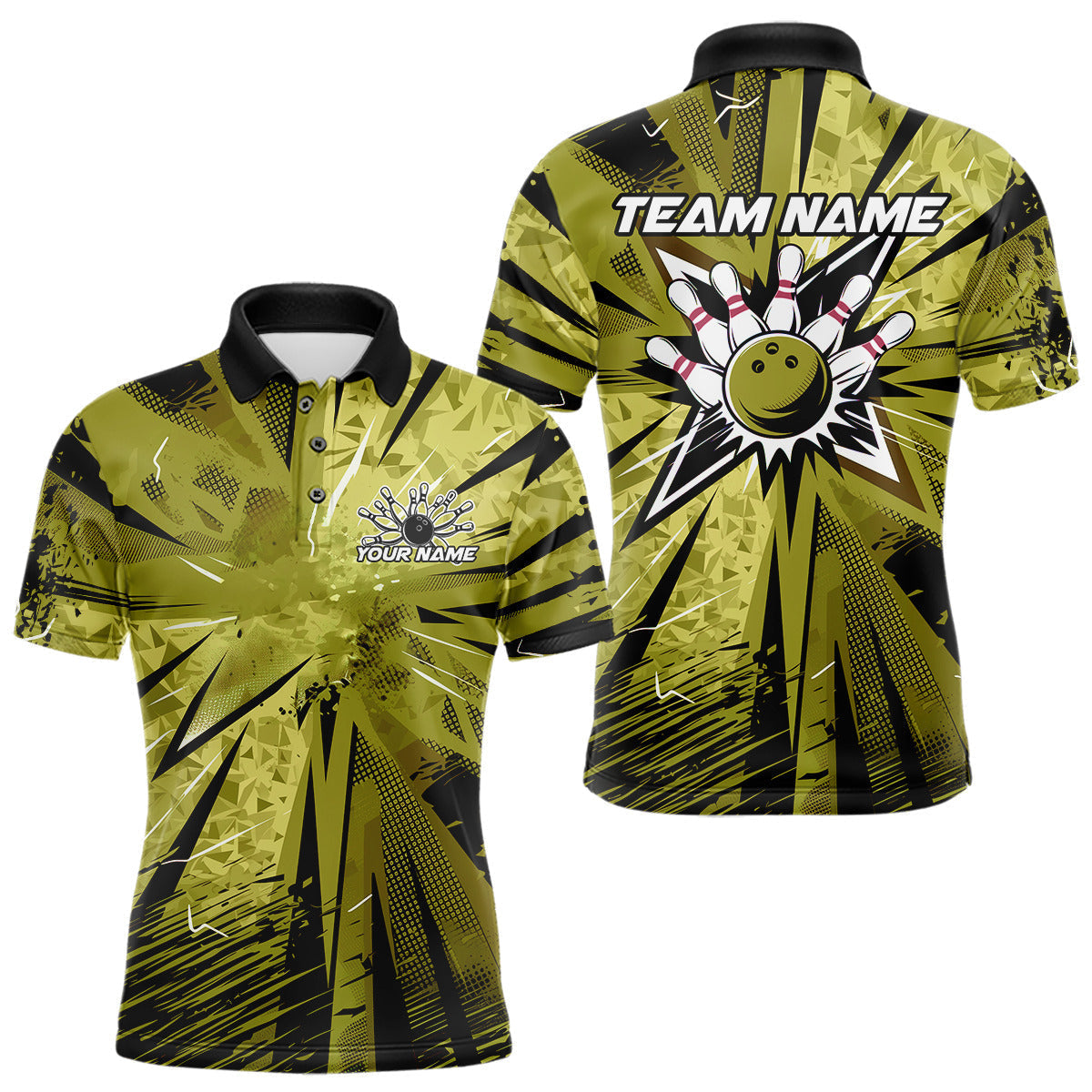 Blisscorners Custom Military Green Camouflage Bowling Team Polo Shirts For Men, Bowling League Shirt LM3006