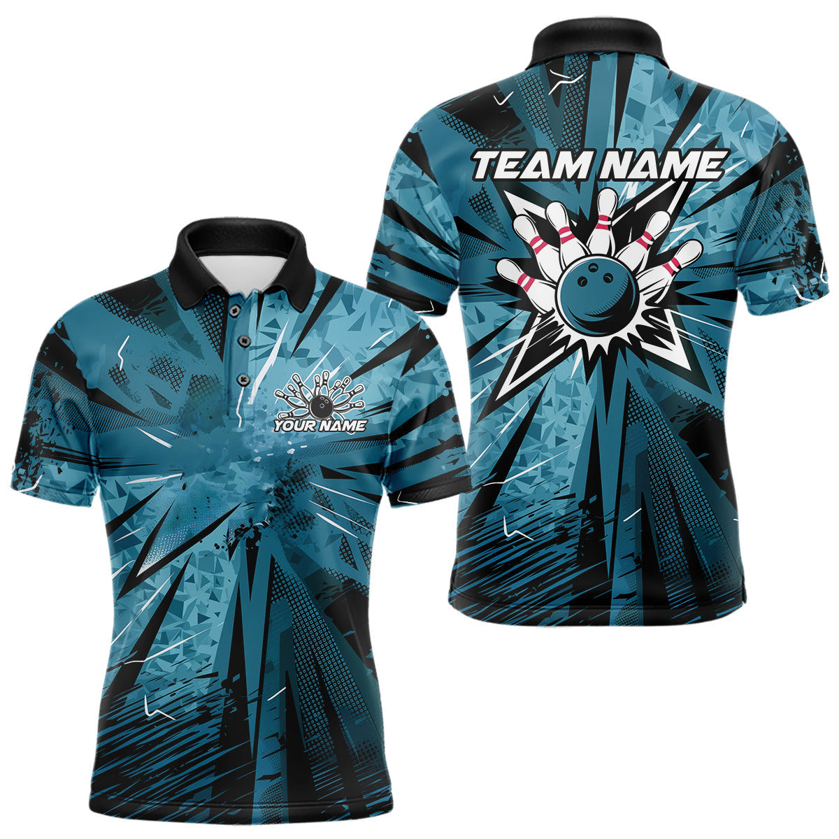 Blisscorners Custom Blue Camouflage Bowling Team Polo Shirts For Men, Bowling League Shirt LM3006