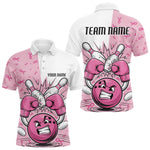 Blisscorners Custom Funny Pink Breast Cancer Bowling Men Polo Shirt, Breast Cancer Fighter Jerseys LM3006