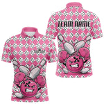 Blisscorners Custom Pink Argyle Pattern Funny Breast Cancer Fighter Bowling Polo Shirts For Men LM3006