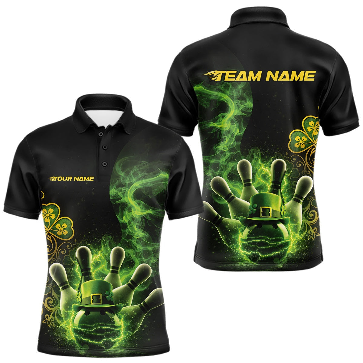 Blisscorners Custom Green And Gold Celtic St Patricks Day Bowling Team Shirt, Green Smoke Shamrock Bowling Outfit LM1501