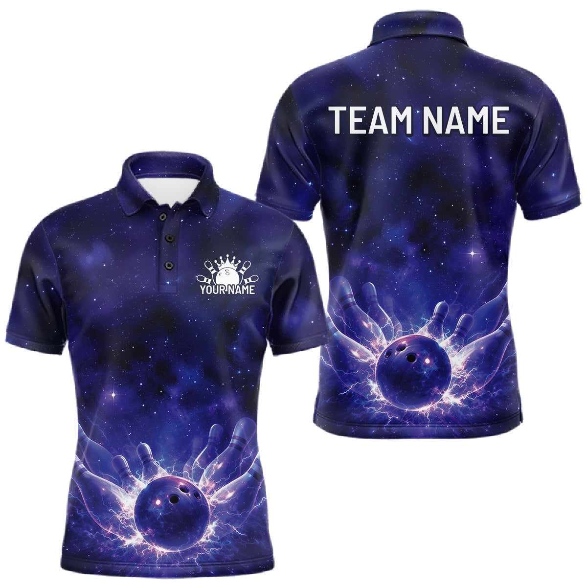 Blisscorners Custom Purple And Blue Galaxy Bowling Team Shirts For Men, Sparkling Sky Bowling Jerseys LM2201