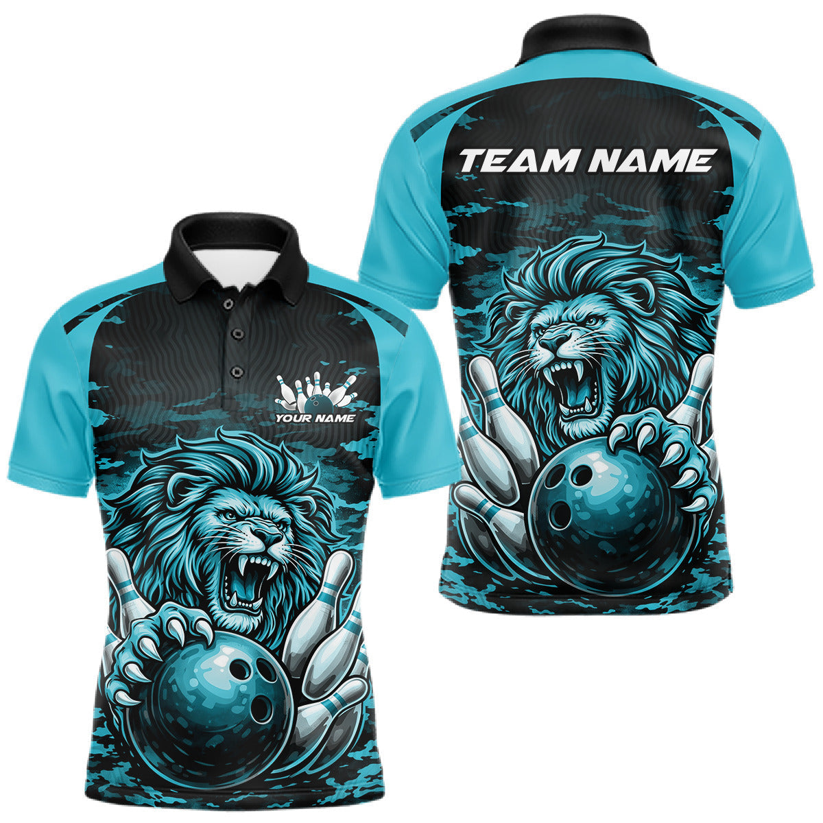 Blisscorners Custom Orange Camo Lion Bowling Men Polo Shirt, Lion Bowling Team League Shirt LM0101