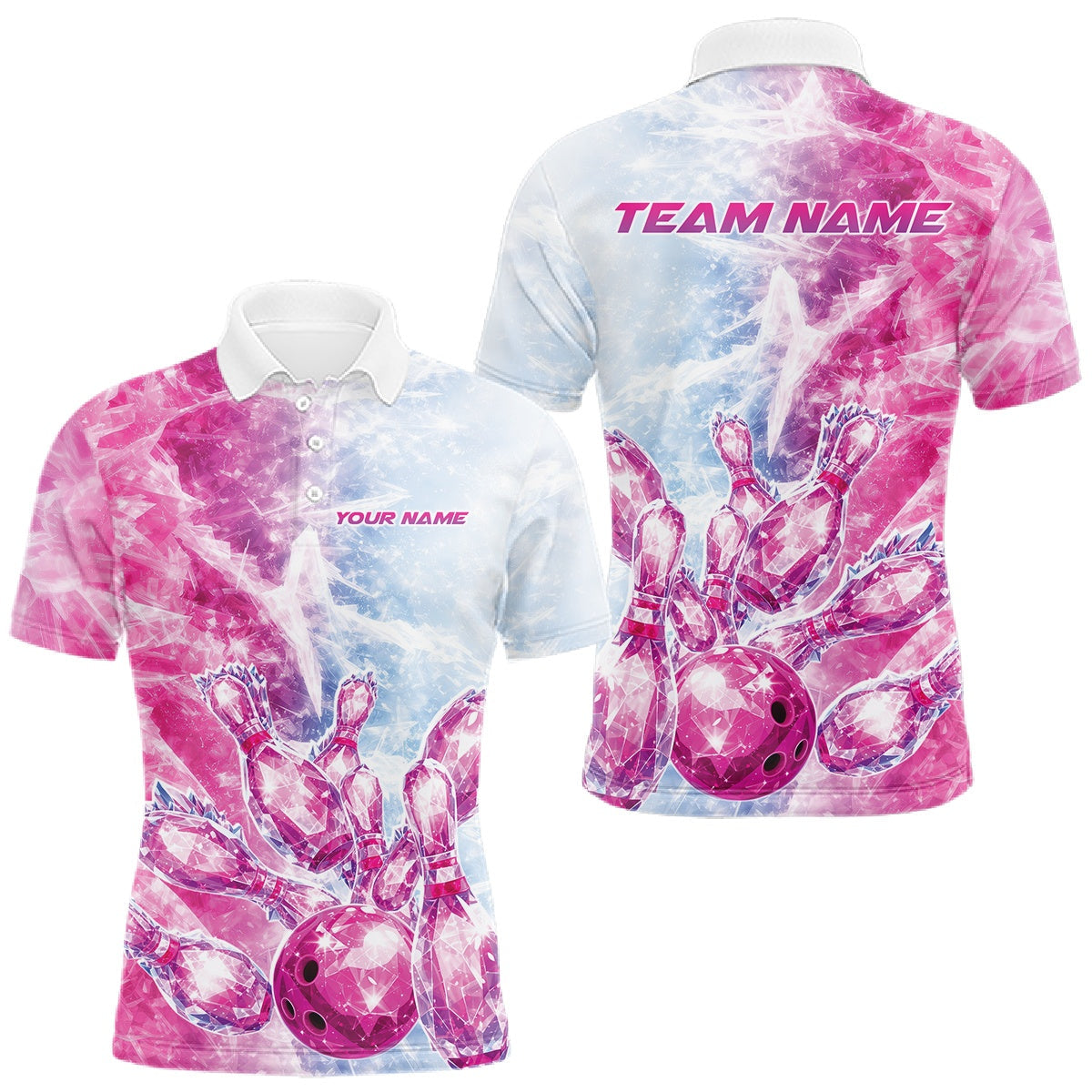 Blisscorners Custom Blue And Pink Ice Crystal Bowling Team Shirts, Bowling League Shirt Bowling Jerseys Multi Styles LM1501