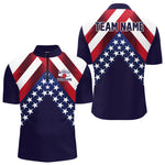Blisscorners Red, White & Blue American Flag Mens Bowling Polo, 1/4 Zip Shirt Custom Patriotic Team Bowling Jersey LM0607