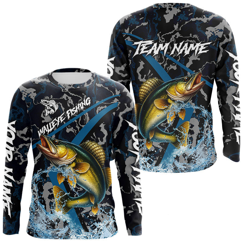Blisscorners Custom Walleye Fishing Camo Long Sleeve Fishing Shirts, Personalized Walleye Fishing Team Jerseys LM0607