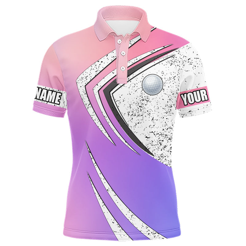 Blisscorners Mens golf polo shirts purple gradient pattern custom team golf shirts, golf tops for men LM1506