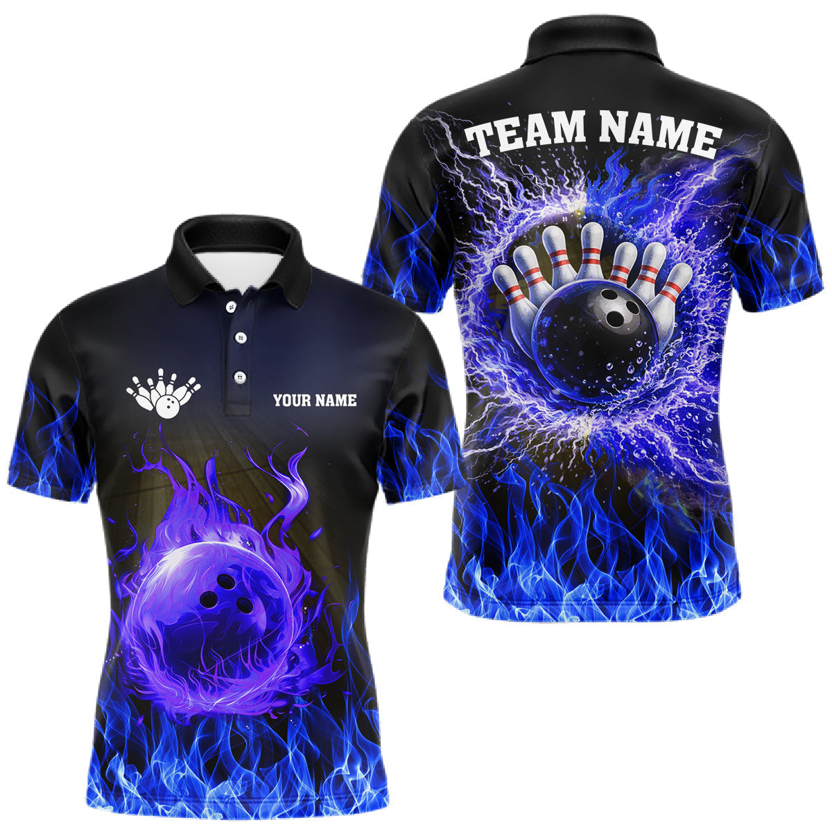 Blisscorners Black and Blue Flame Lightning Thunder Bowling Jersey for men custom Bowling Team League Shirts LM0901