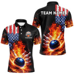 Blisscorners American Flag Flame bowling polo, quarter zip shirts for Men Custom patriotic team bowling jerseys LM0901