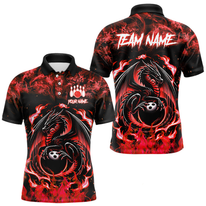 Blisscorners Black and Red Flame Dragon bowling shirts for Men Custom Bowling Team Jersey, gift for Bowler MT1007
